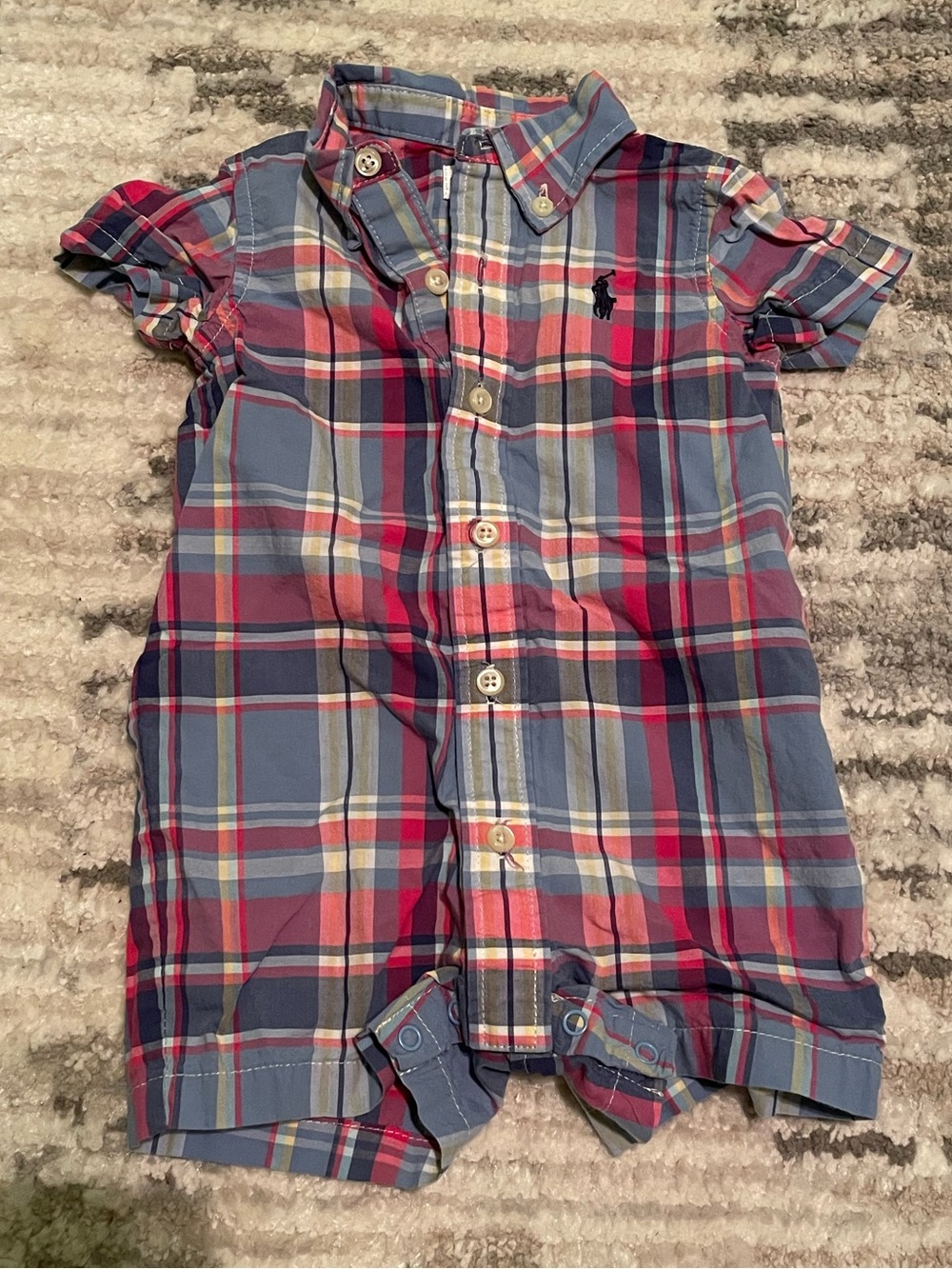 Ralph Lauren Plaid Button Short-Sleeve One-Piece Outfit